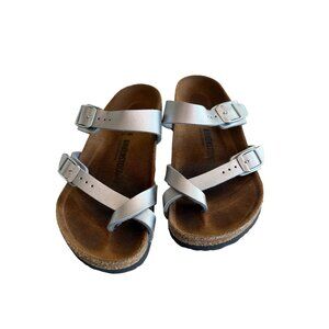 Birkenstock Girls Arizona Sandals Silver Size 33‎ EU Cork Footbed Adj Strap